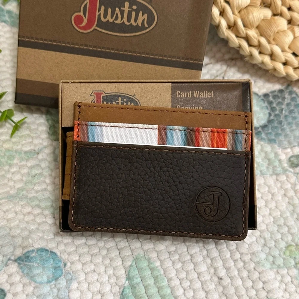 New Justin Card Wallet Serape Inlay Leather New In Box